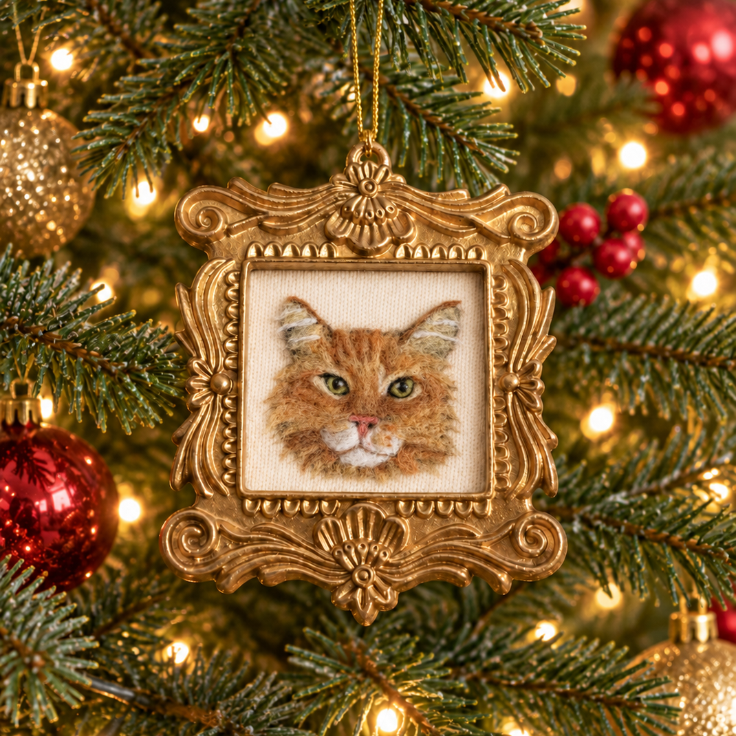 Mini Framed Wool-Painted Ornament